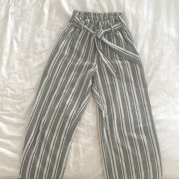 Navy Striped Pants, Stretchy Waistband - Picture 1 of 5